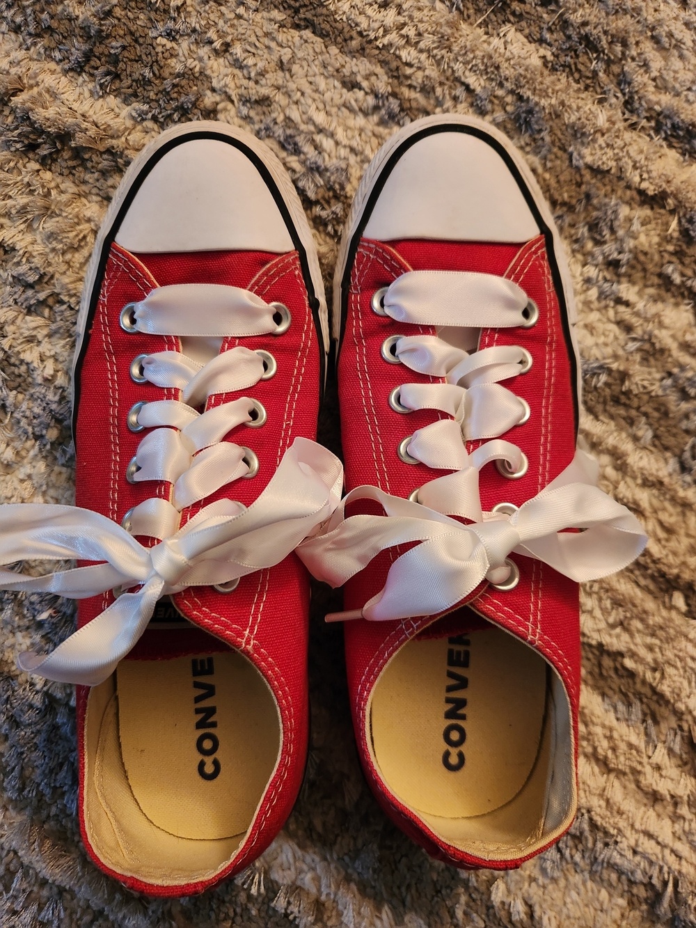 Converse Low Top Canvas Sneakers in Red with White Laces